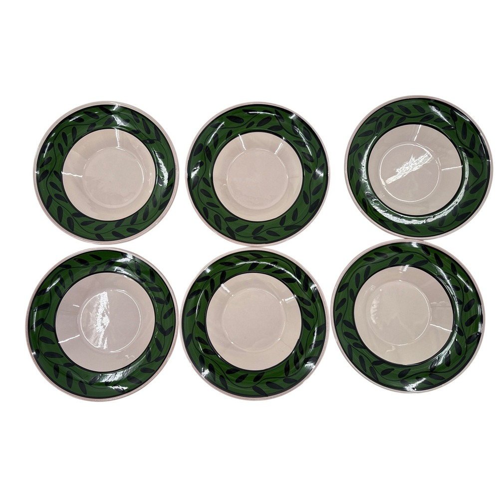 Lamas Italy Set of 6 Ceramic Pasta Bowls Blue Vine Green Leaf Design‎